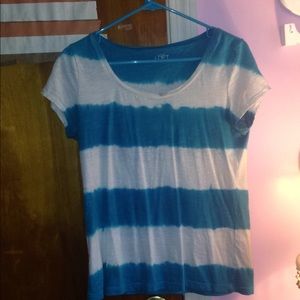 White and blue tie die top